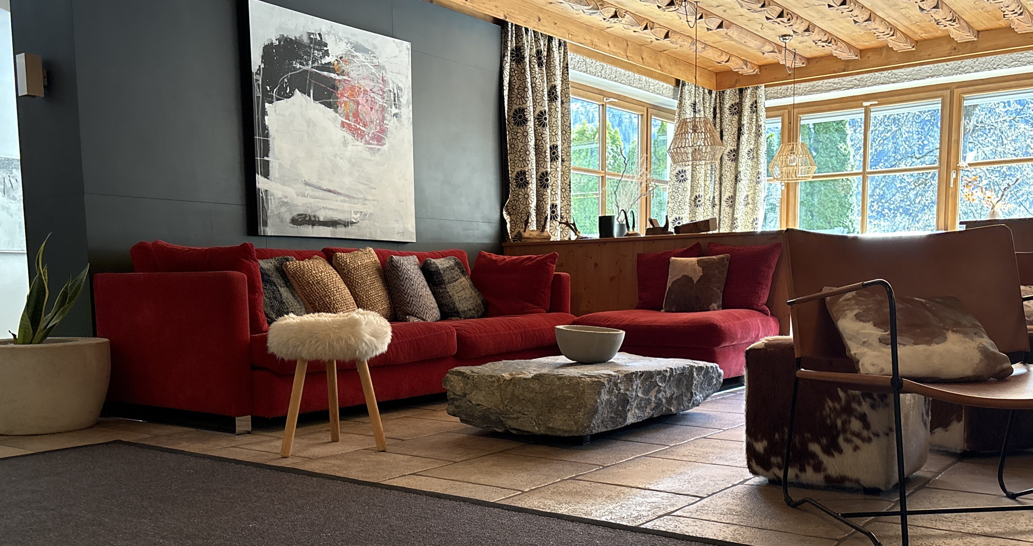Lounge with red sofa in Bar & Living Room
