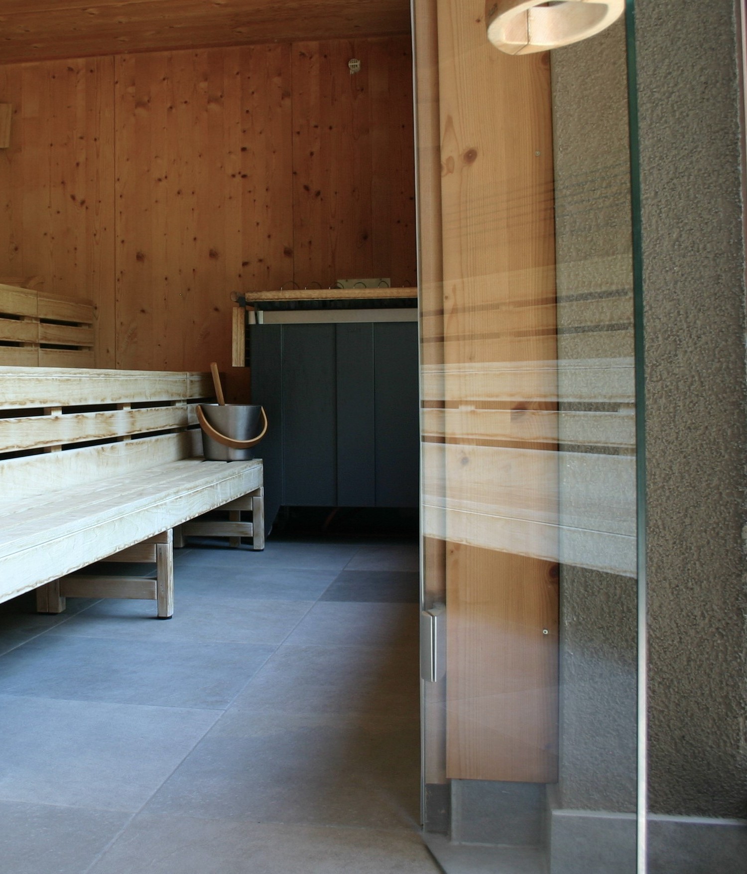 Finnish sauna with wooden bench